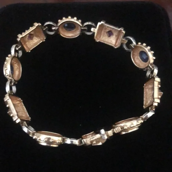 🌷Etruscan Revival Statement Bracelet Multi Colored Gemstones 14K Gold - Picture 5 of 16